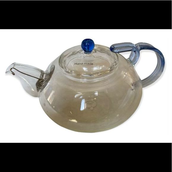 Teavana Kitchen Teavana Hand Made Clear Blue Glass Teapot Poshmark